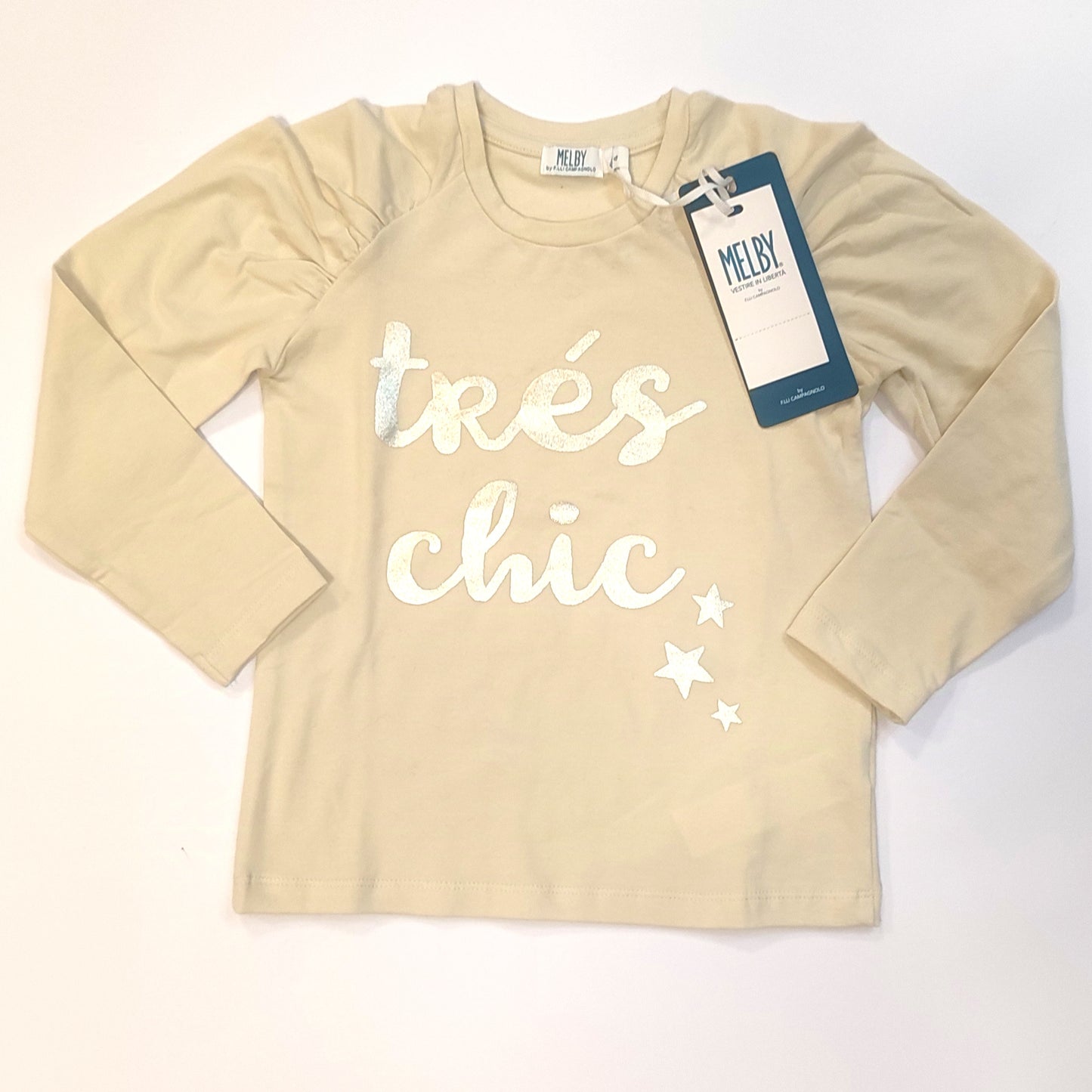 T-shirt manica lunga in cotone con spalle arriciate