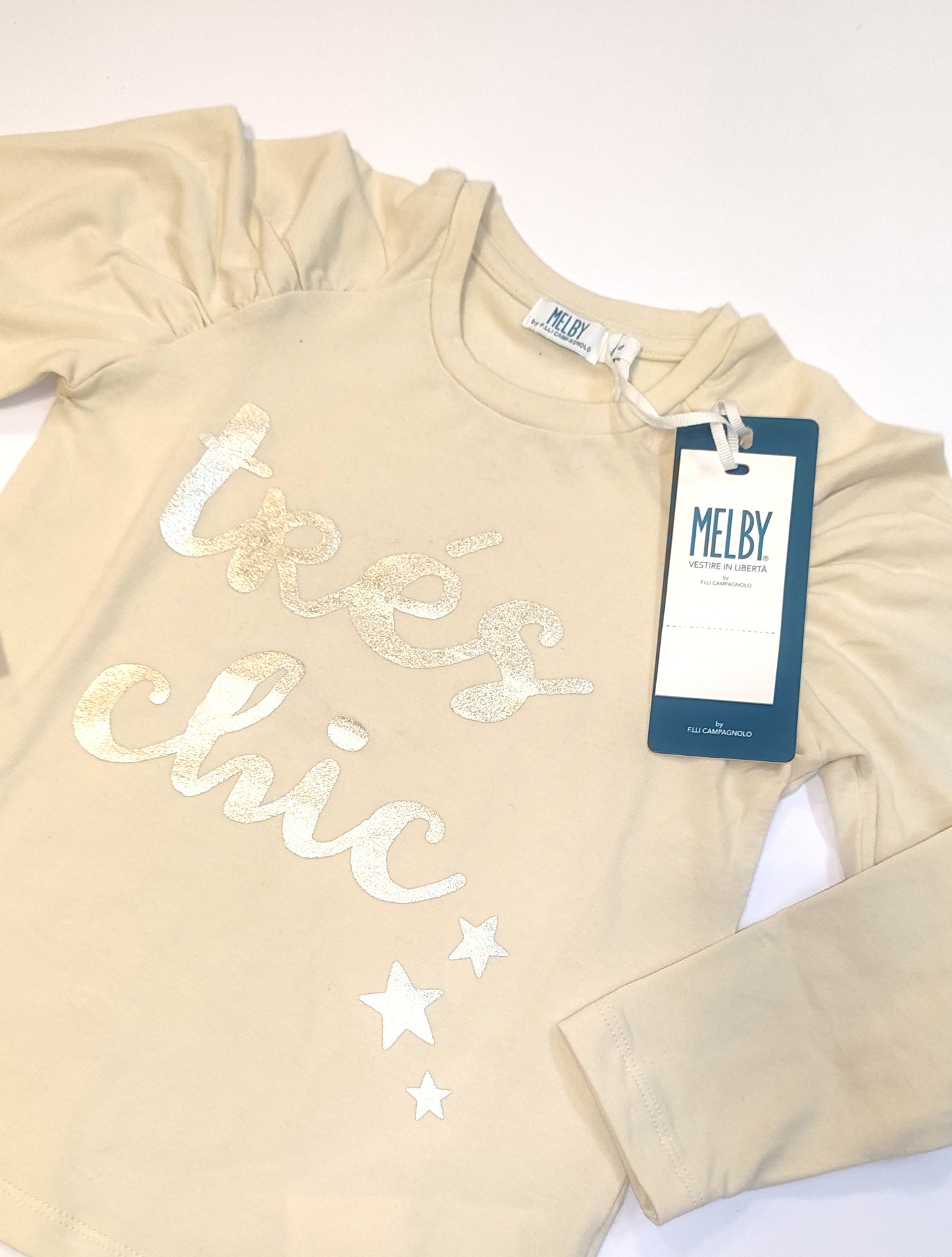 T-shirt manica lunga in cotone con spalle arriciate
