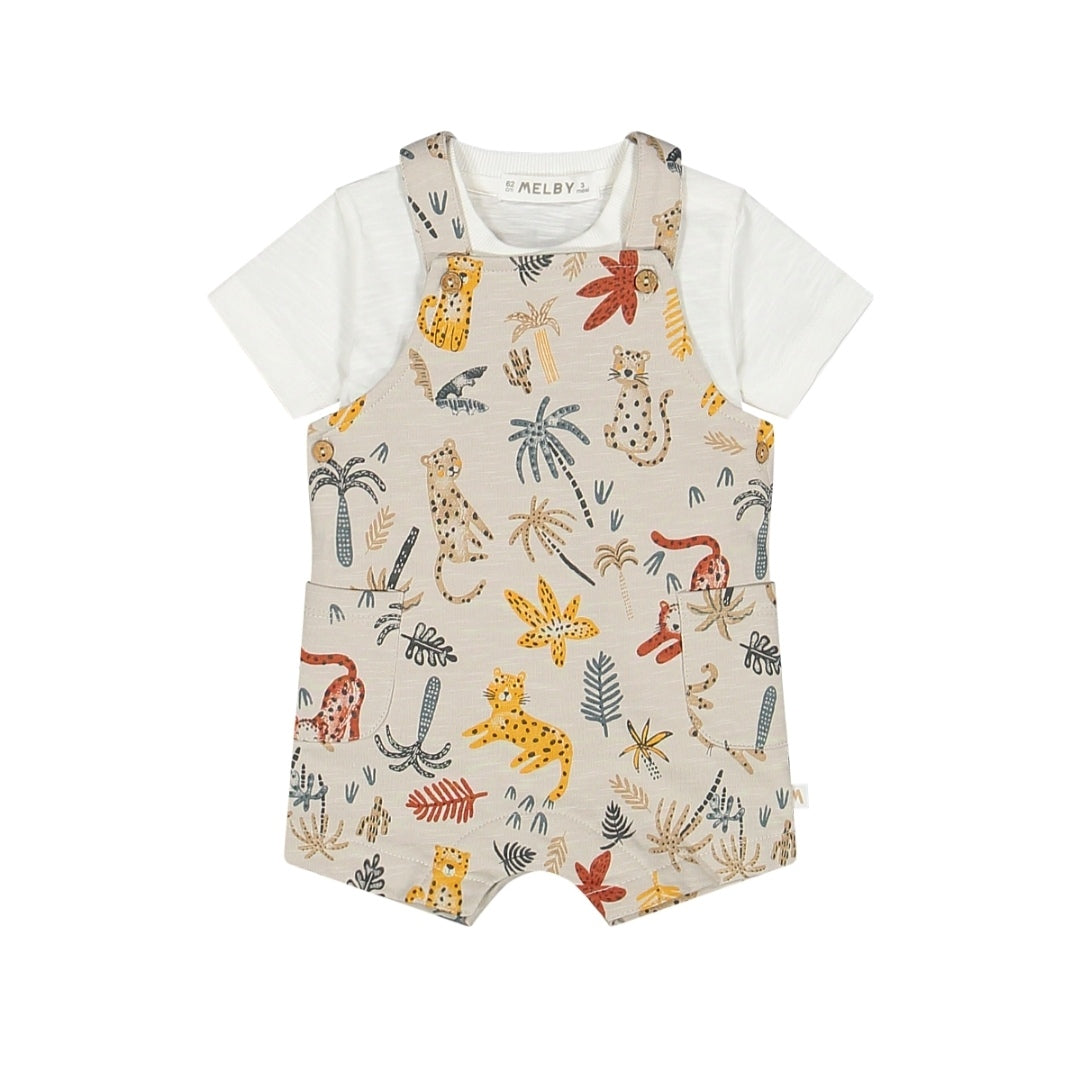 Completo 2 pezzi salopette corta + t-shirt manica corta per neonato