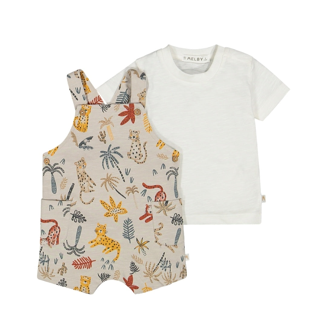 Completo 2 pezzi salopette corta + t-shirt manica corta per neonato