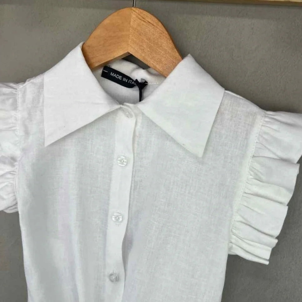 Camicia in lino con nodo per bambina