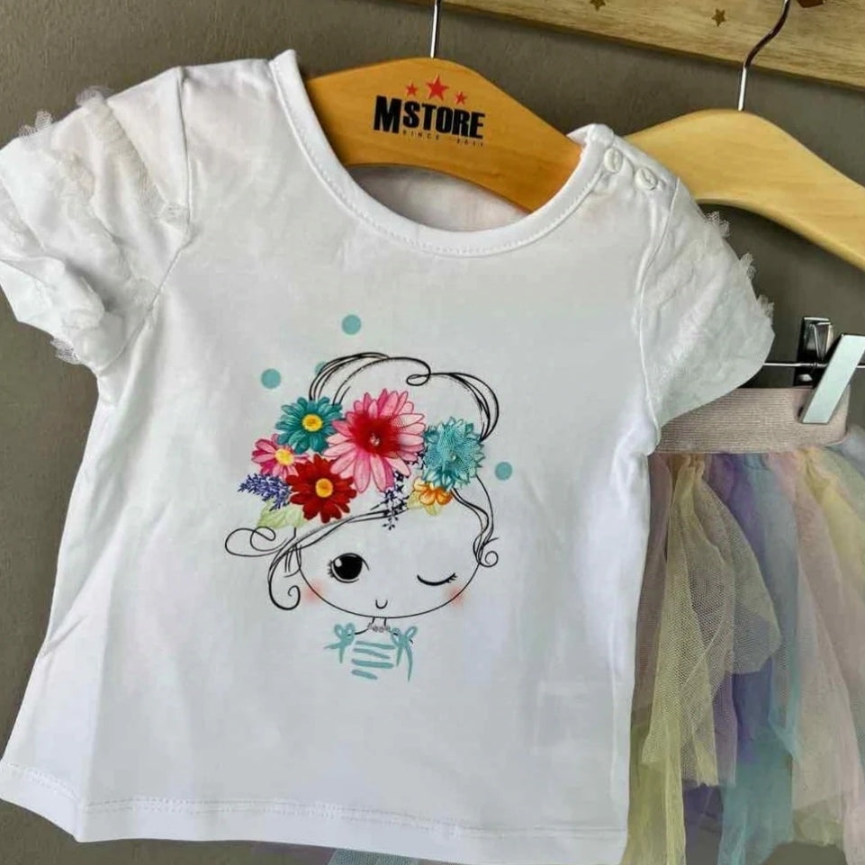 Completo con t-shirt e gonna arcobaleno per neonata