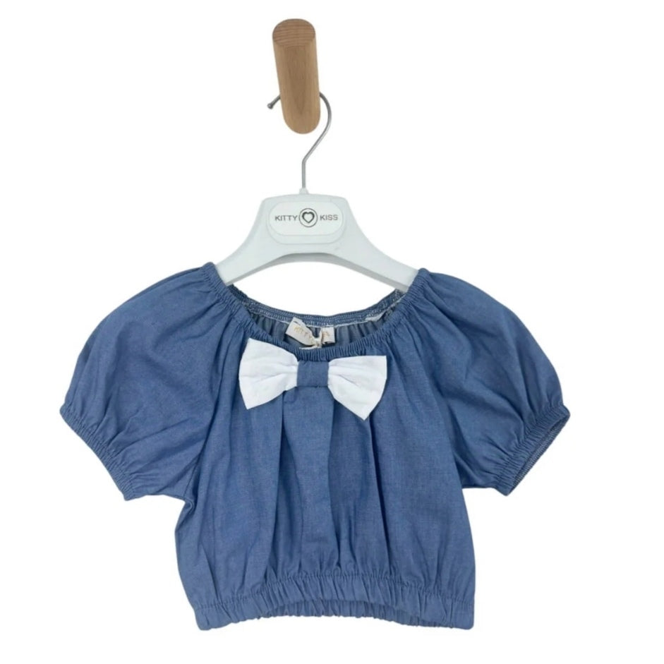 Top corto in denim per bambina