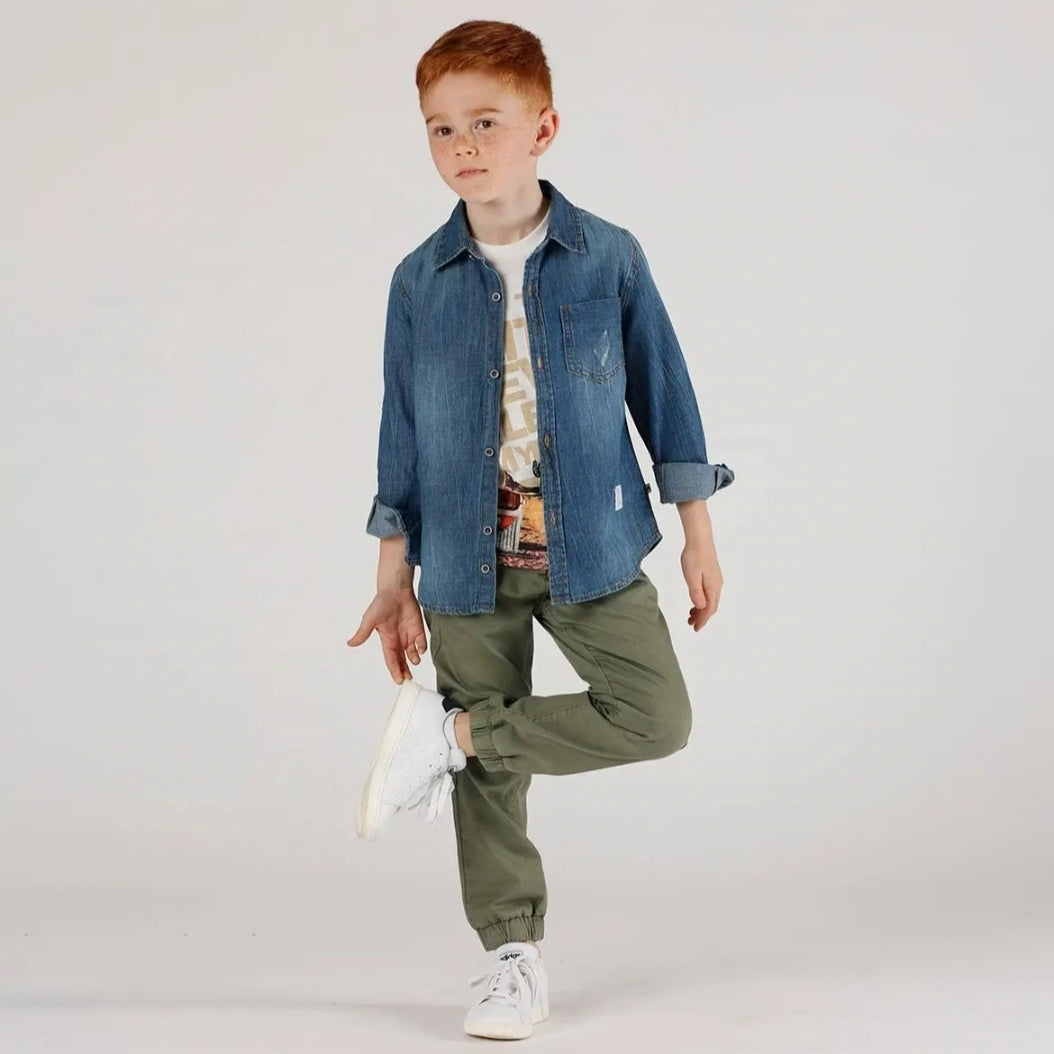 Pantalone in gabardina leggera con tasconi bambino