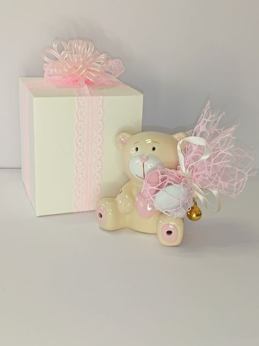 Orsetto lampada Led in ceramica confezionato con scatola e confetti