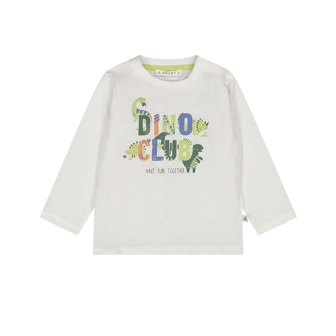 T-shirt bianca con dinosauri per neonato