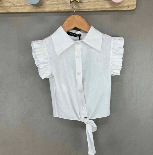 Camicia in lino con nodo per bambina