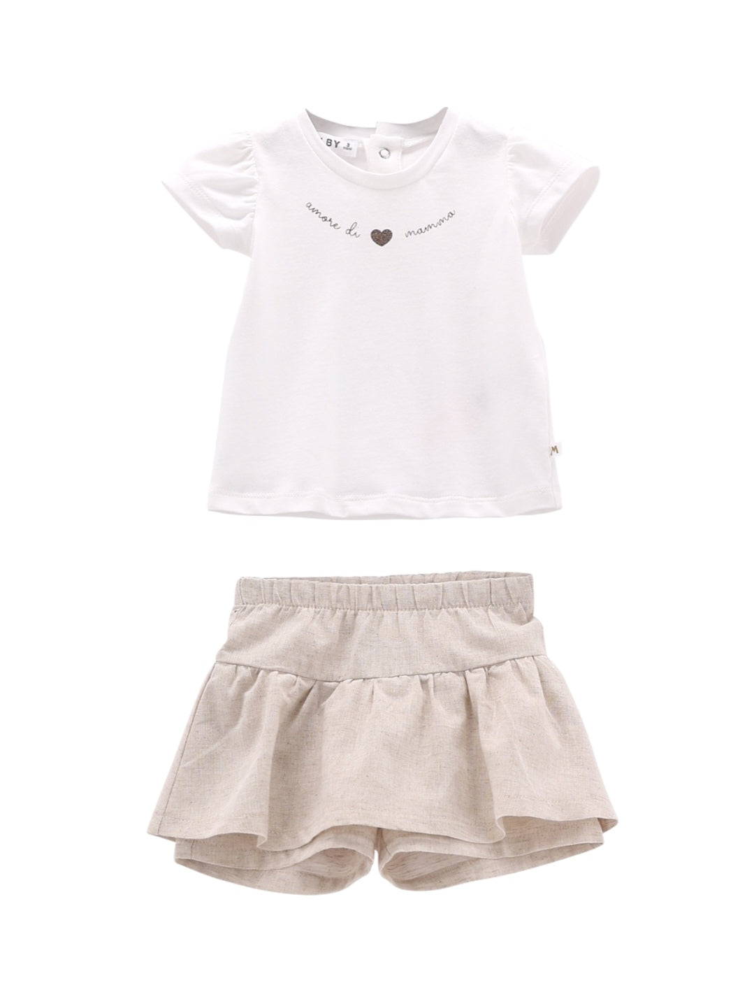 Completo in jersey stretch e misto lino per neonata