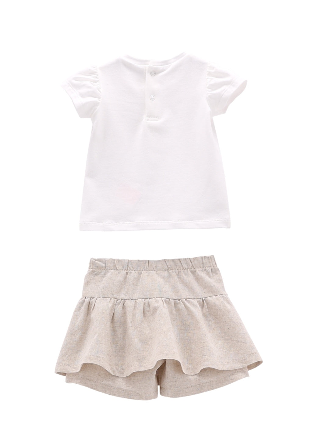 Completo in jersey stretch e misto lino per neonata